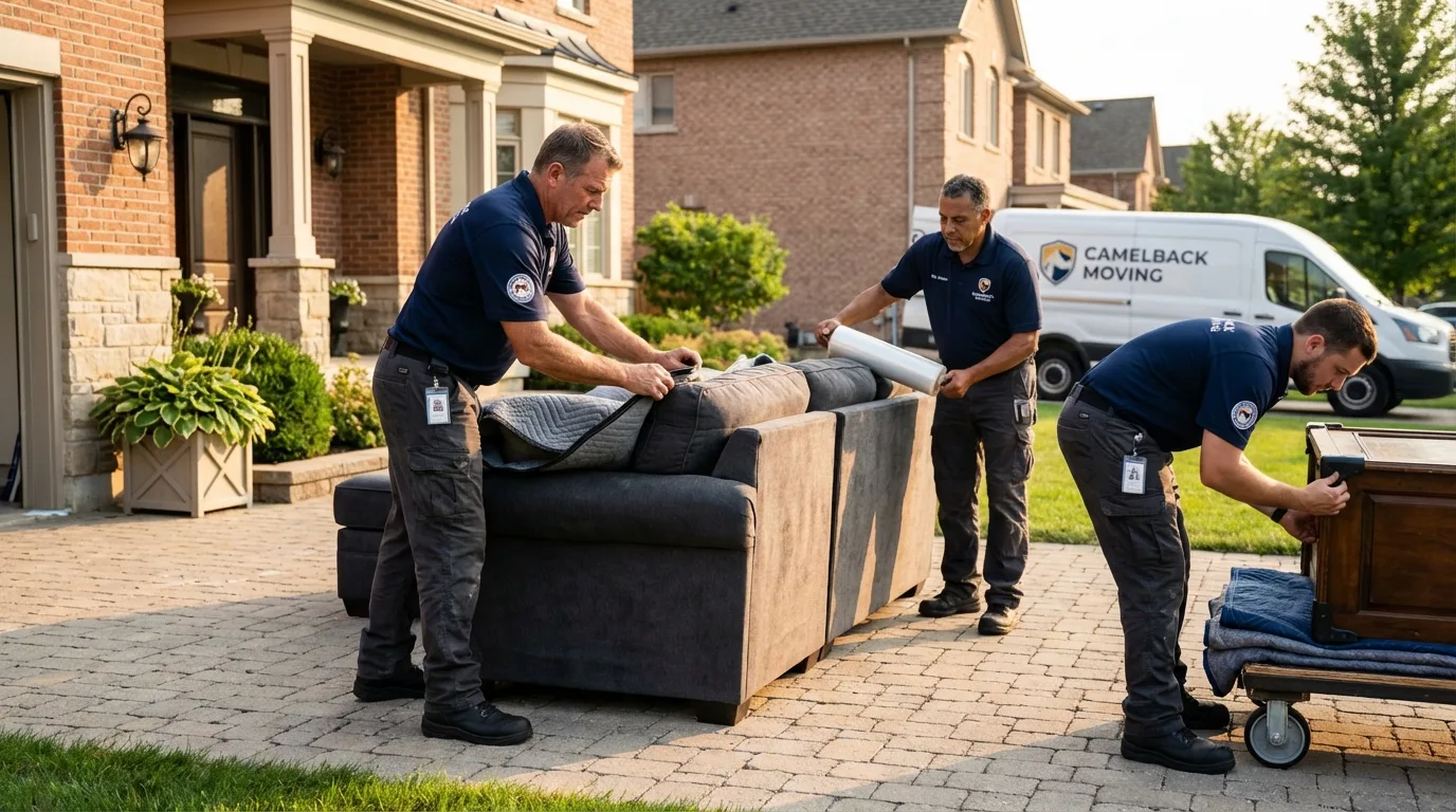 Large estate moving crew wrapping furniture in Perris, CA