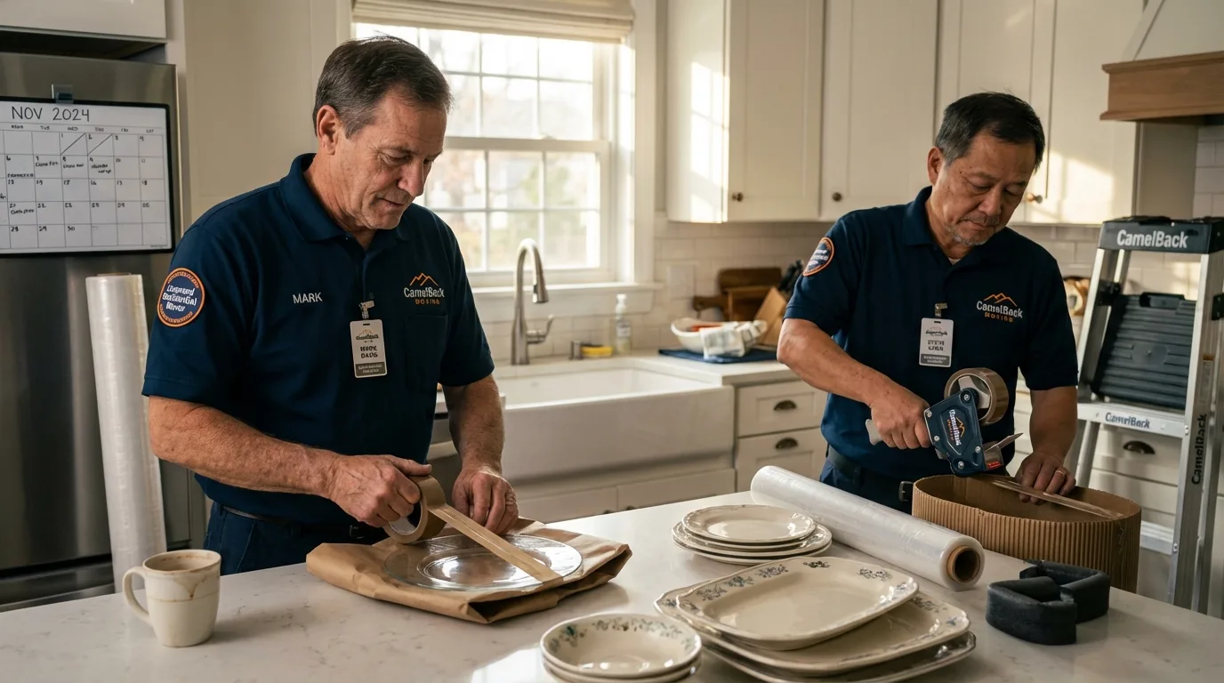 Professional crew packing kitchen dishware in Perris, CA